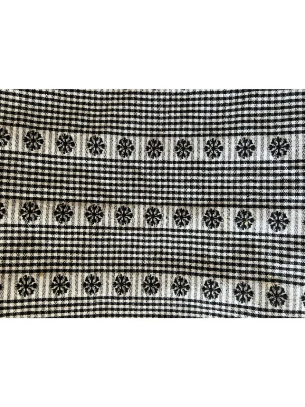Gingham Check Tablecloth 57” x 82” Black & White Flower 80% Cotton Bella Lux VTG